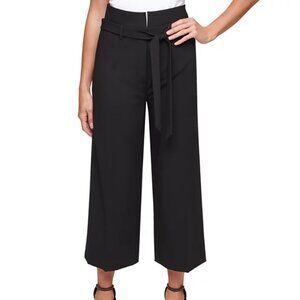 DKNY Black Cropped Wide Leg Dress Pants Tie Belt Waist Pocket PETITE Size 4P